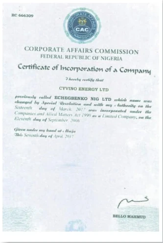CAC Certificate of Incorporation