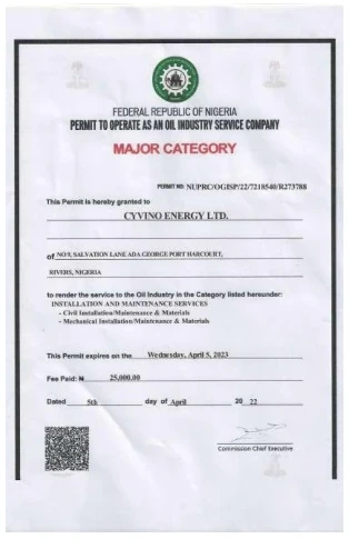 NUPRC Major Category — Installation & Maintenance
