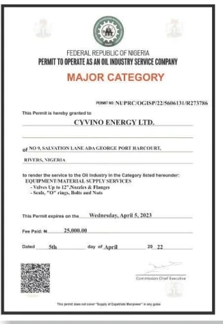 NUPRC Major Category — Equipment & Material Supply