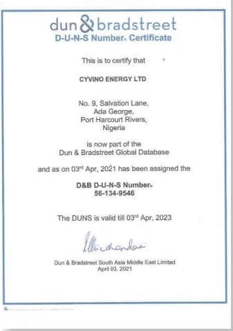 D-U-N-S Number Certificate